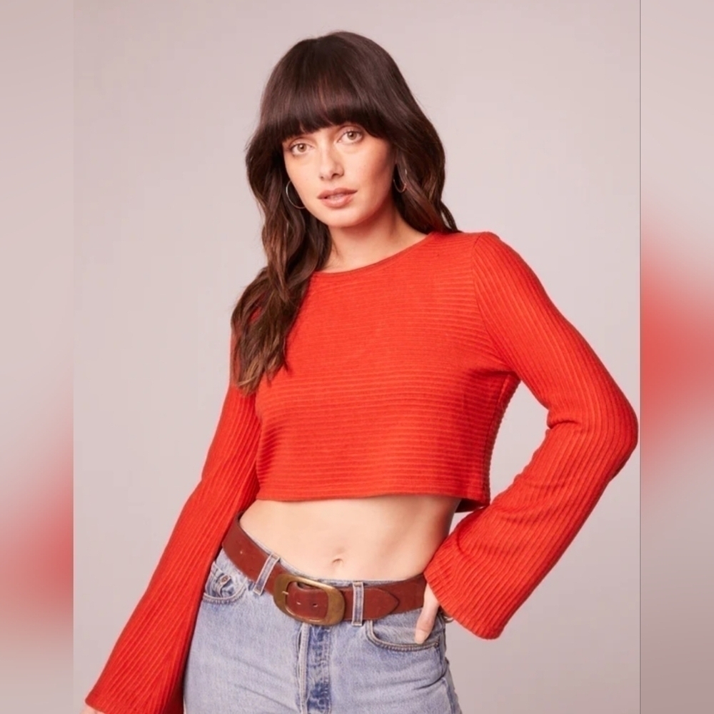 B.O.G. Collective Band Of The Free Alize Rust Long Sleeve Crop Top Sweater Small